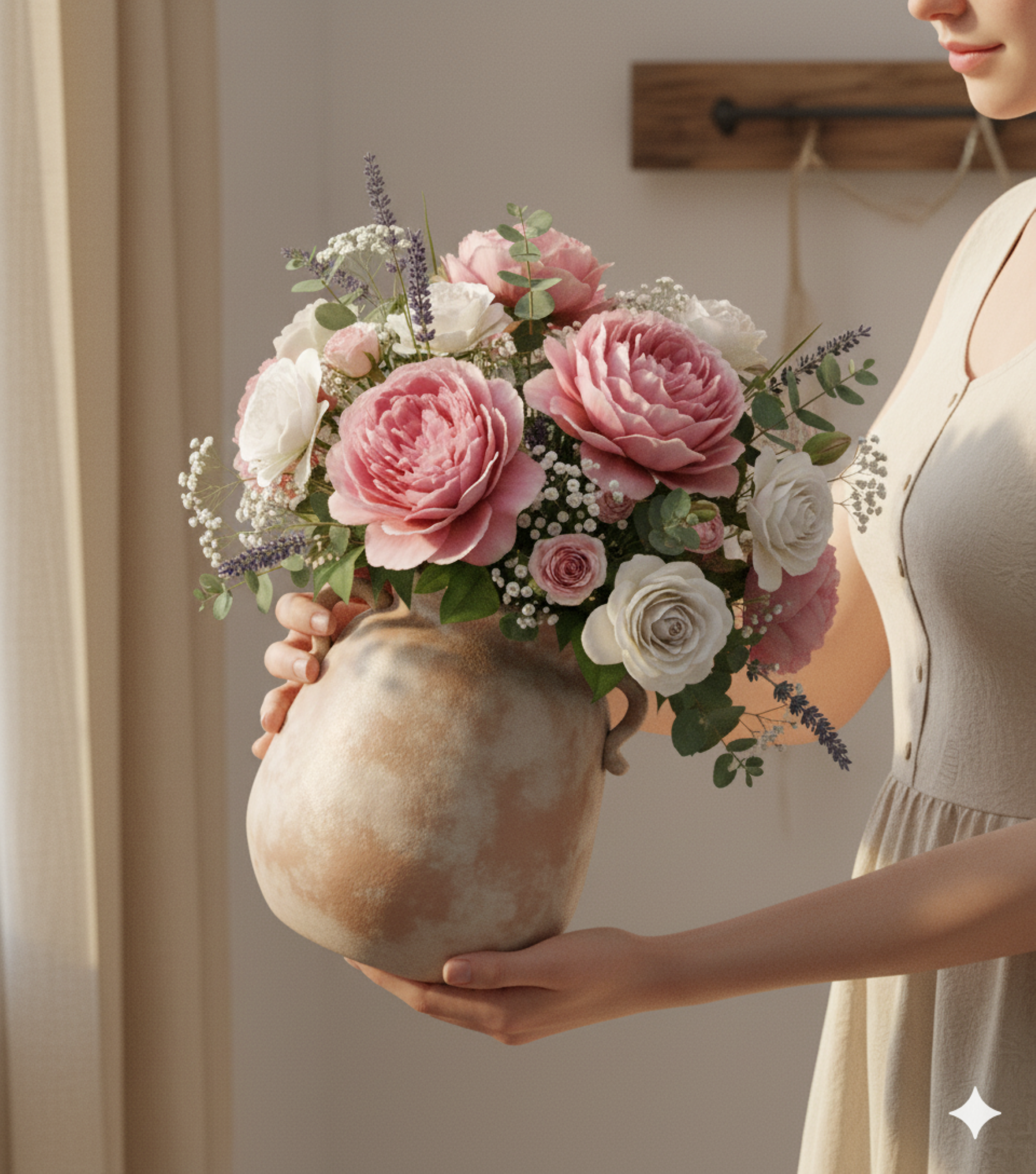 Ceramic Flower Vase 7.6 inch Farmhouse Rustic Vase